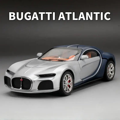 Bugatti Atlantic 1:24 – Metalowy Model Zabawki z Dźwiękiem i Światłem - Srebrno-niebieski