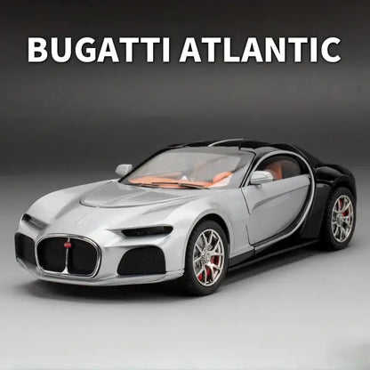 Bugatti Atlantic 1:24 – Metalowy Model Zabawki z Dźwiękiem i Światłem - Srebrno-czarny