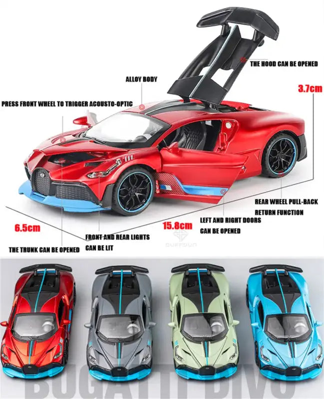 Bugatti Divo 1/32 – Metalowy Model Samochodu z Efektami Świetlnymi Zabawka Kolekcjonerska dla Chłopców