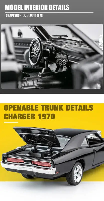 Charger 1970 1/32 – Metalowy Model Samochodu Die-Cast - Czarny z pudełkiem