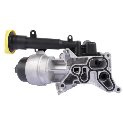 Srebrny metaliczny olejowy chłodnica ap01 z czarnymi plastikowymi elementami i żółtą nakrętką do fiat doblo opel astra 2010fwd169066