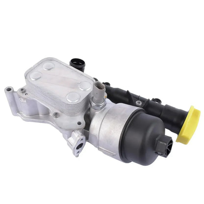 Srebrna metaliczna obudowa filtra oleju ap01 do fiat doblo opel astra 2010fwd169066 z czarnymi i żółtymi elementami