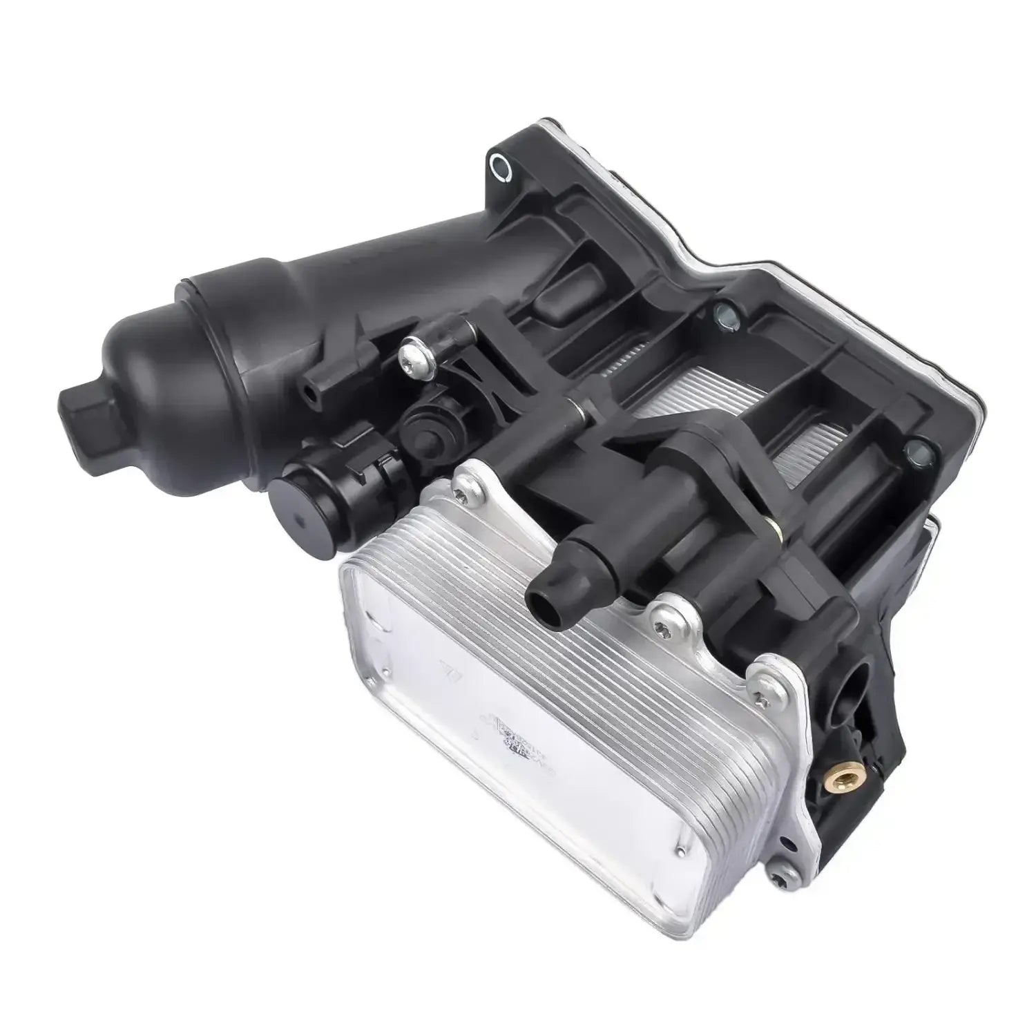 Czarno-srebrna chłodnica oleju ap03 z żeberkowaną metalową obudową do bmw serii f10 f20