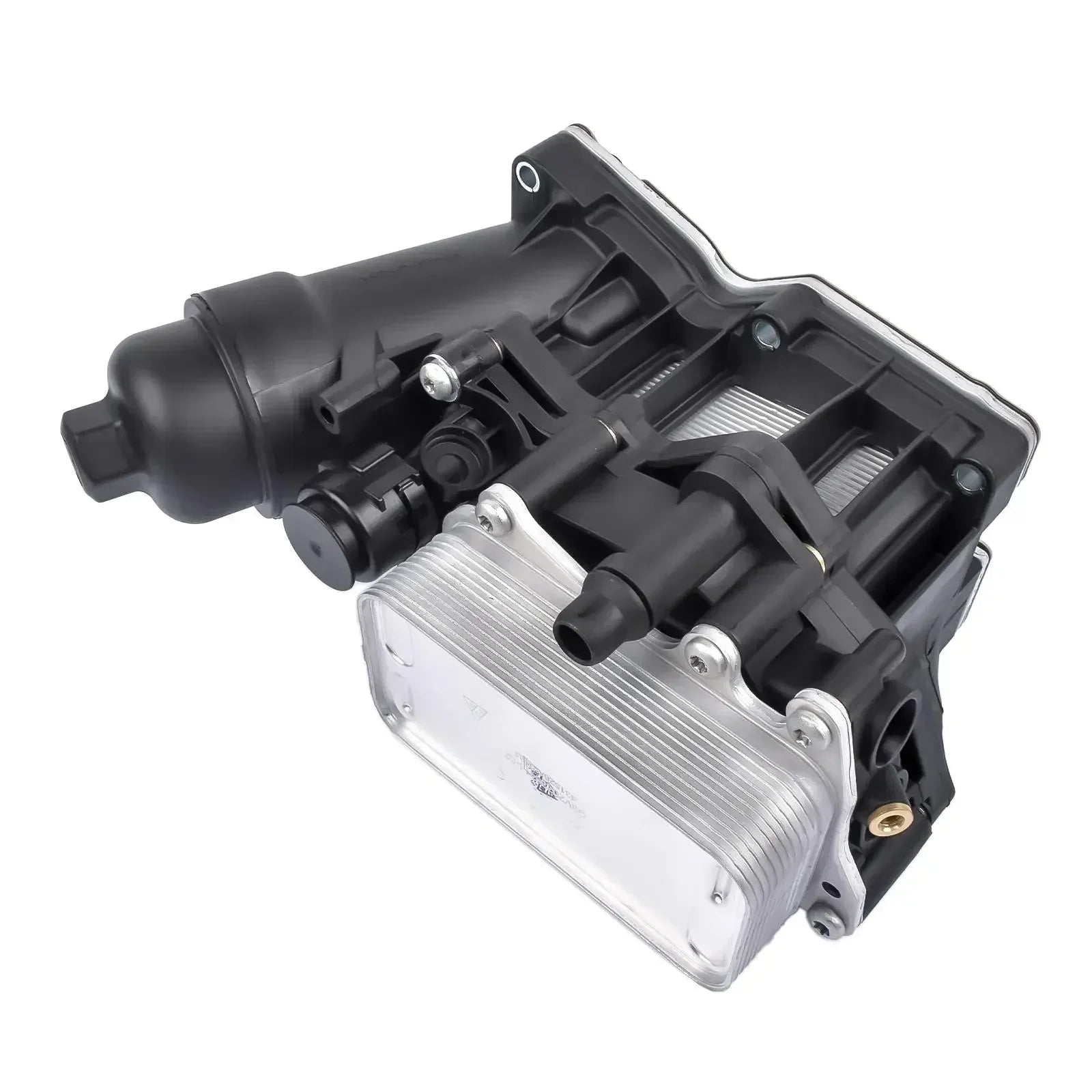 Czarno-srebrna chłodnica oleju ap03 z żeberkowaną metalową obudową do bmw serii f10 f20