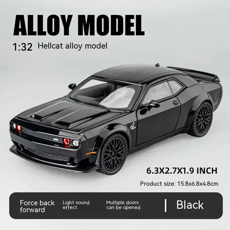 Dodge Challenger Hellcat 1:32 – Metalowy Model Z Efektami Dźwiękowymi - Czarny bez pudełka