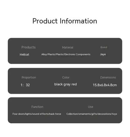 Dodge Challenger Hellcat 1:32 – Metalowy Model Z Efektami Dźwiękowymi