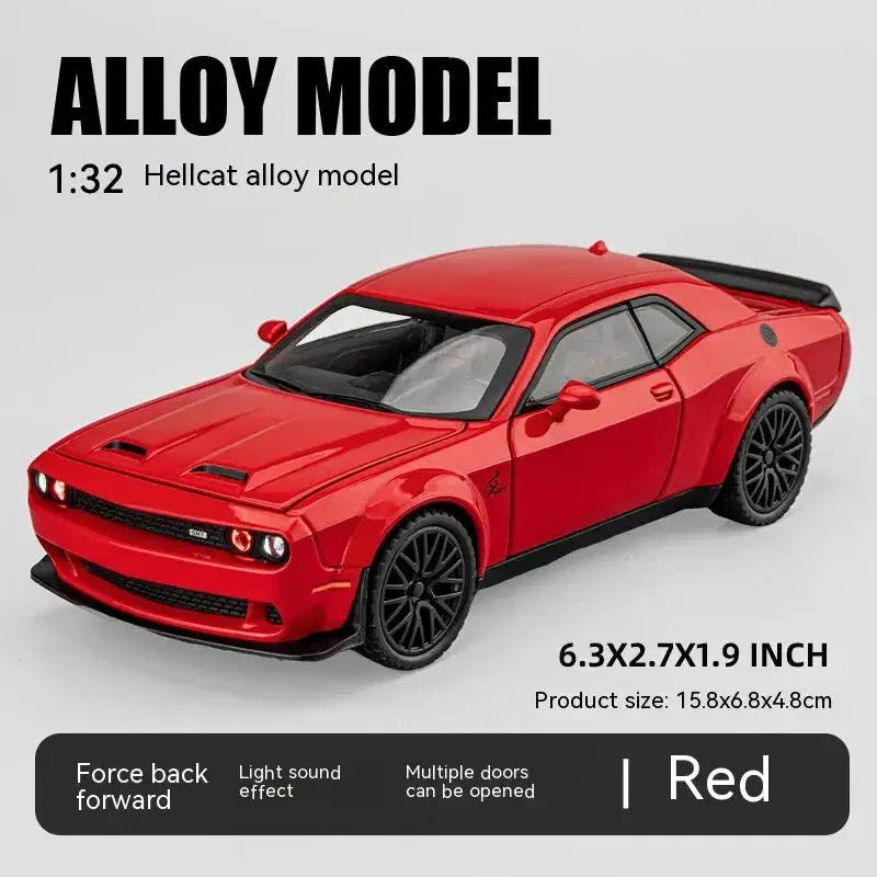 Dodge Challenger Hellcat 1:32 – Metalowy Model Z Efektami Dźwiękowymi - Czerwony bez pudełka