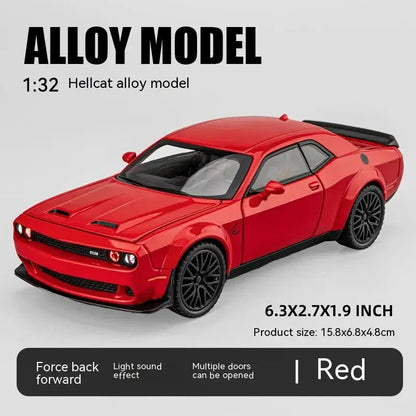 Dodge Challenger Hellcat 1:32 – Metalowy Model Z Efektami Dźwiękowymi - Czerwony bez pudełka