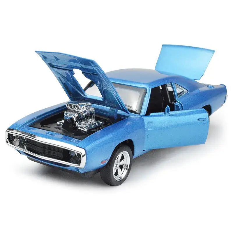 Dodge Charger 1970 1:32 – Metalowy Model z Efektami Dźwiękowymi i Świetlnymi - Niebieski