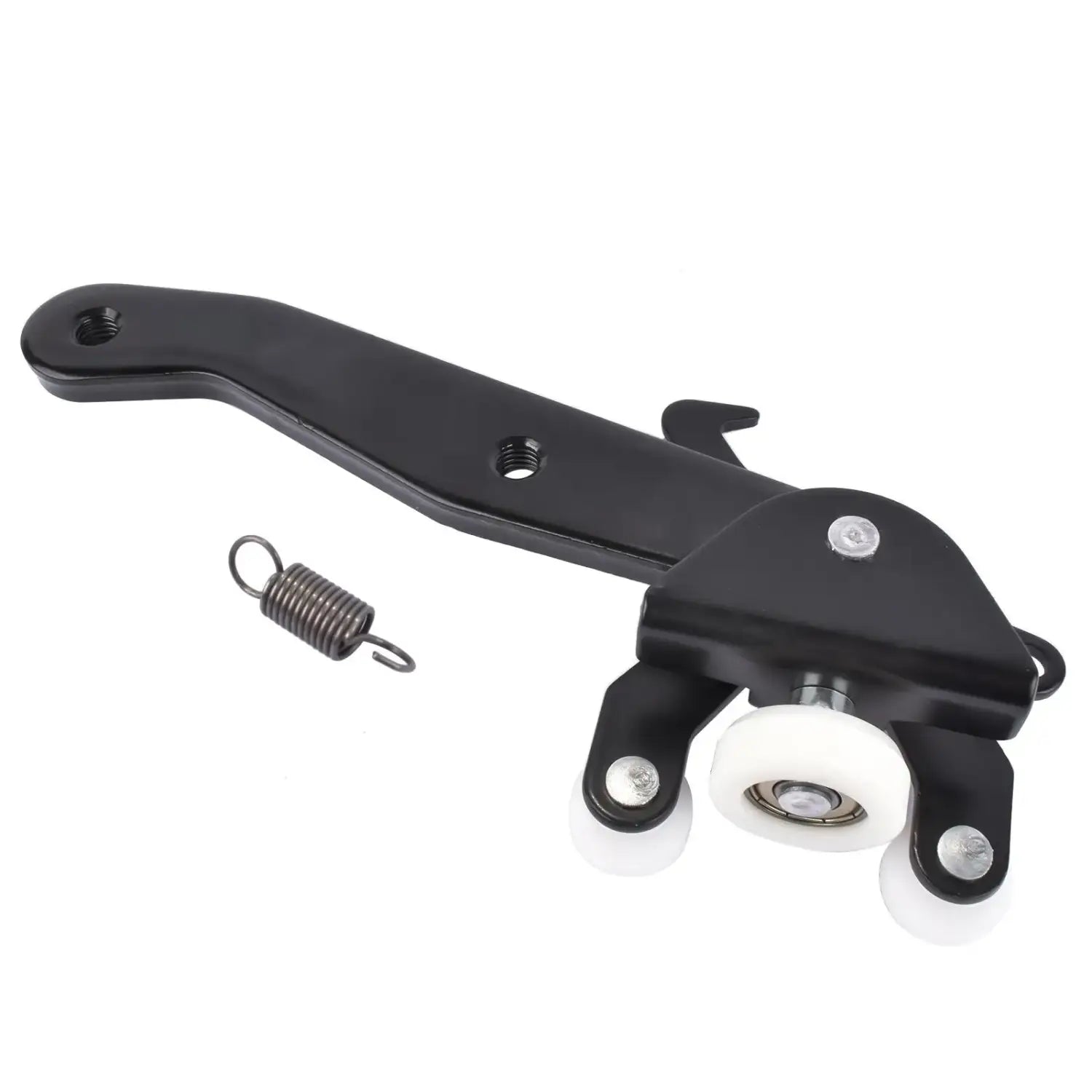 Czarny metalowy door roller lower z białymi plastikowymi kołami i sprężyną do sliding side door vw transporter
