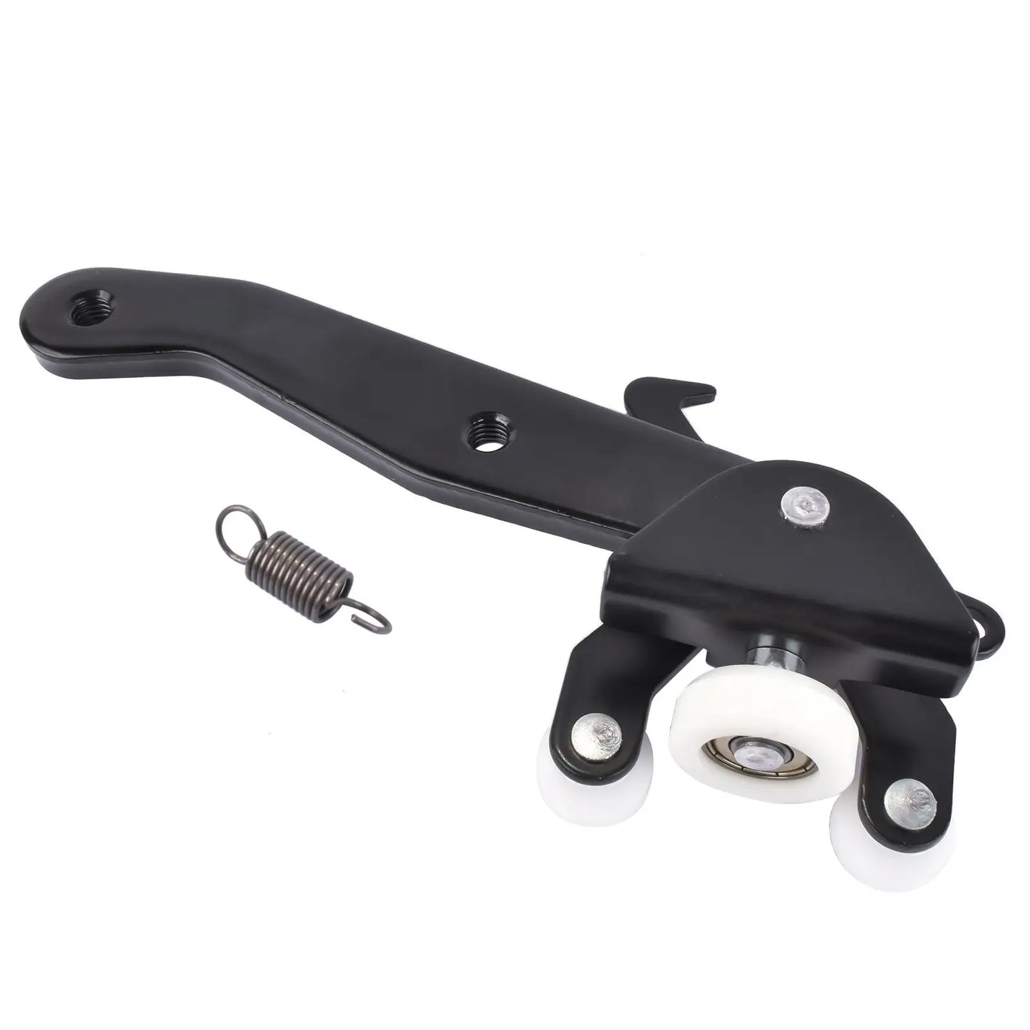 Czarny metalowy door roller lower z białymi plastikowymi kołami i sprężyną do sliding side door vw transporter