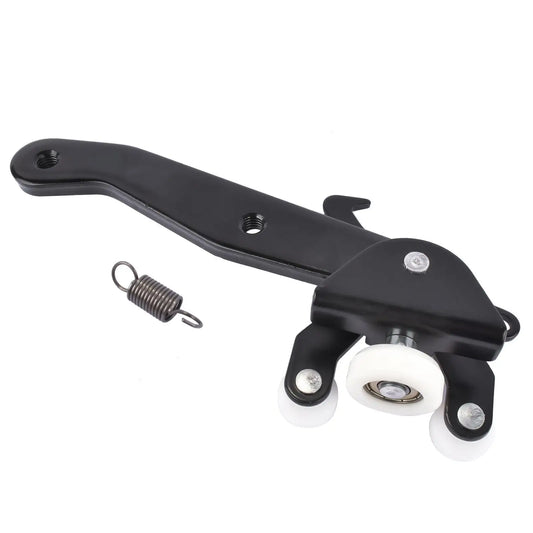 Czarny metalowy door roller lower z białymi plastikowymi kołami i sprężyną do sliding side door vw transporter