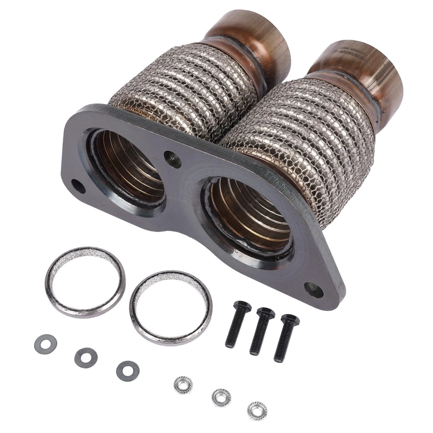 Metalowa srebrna elastyczna rura naprawcza do wydechu z kołnierzami i uszczelkami do bmw e81 e87 e88 e90 e91 e92 e93
