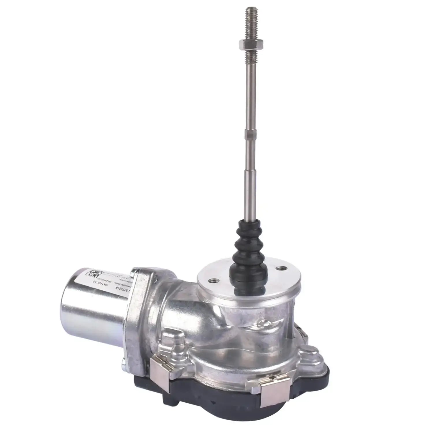 Srebrny metalowy elektromagnetyczny siłownik turbosprężarki z czarną gumową osłoną do tfsi audi 06k145614g