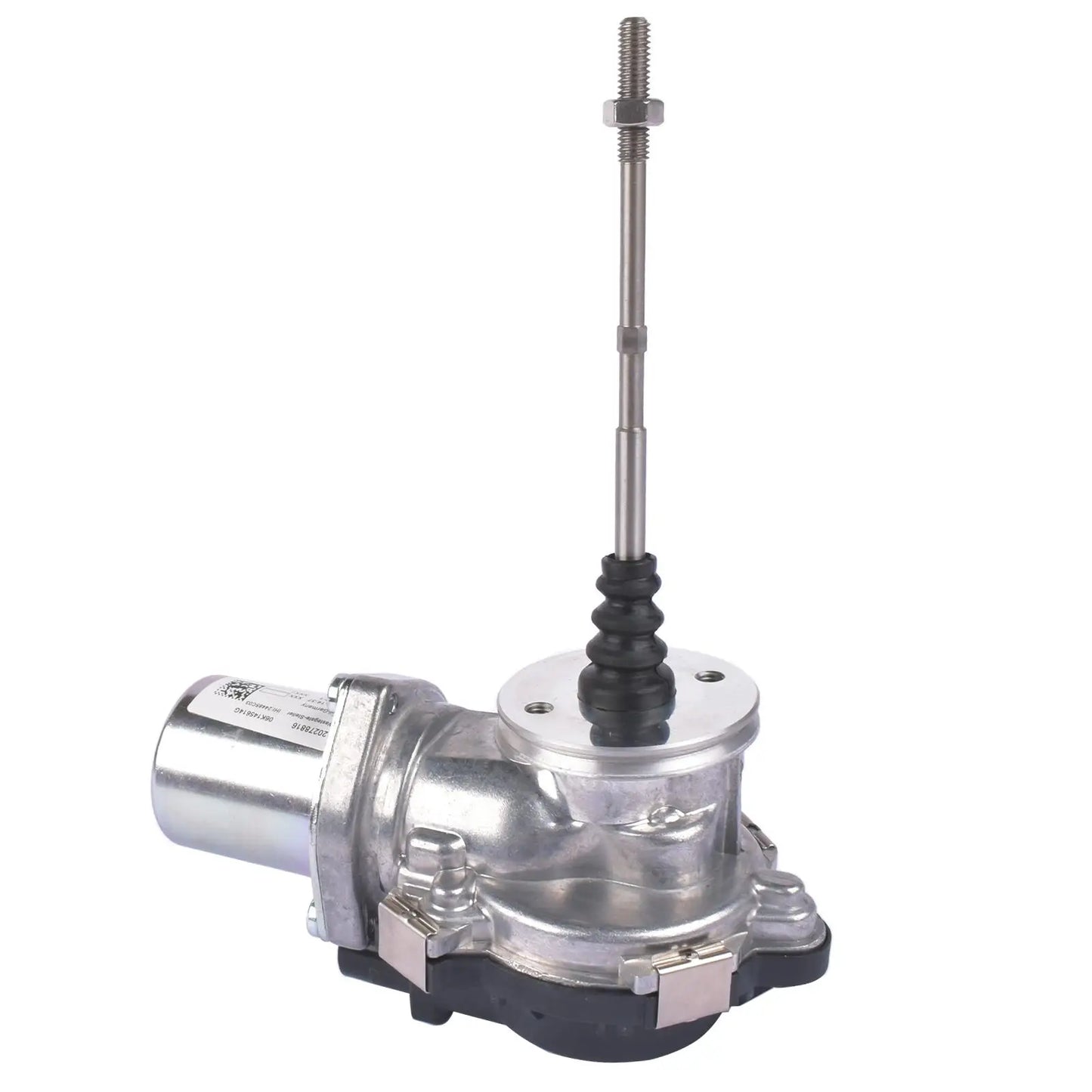 Srebrny metalowy elektromagnetyczny siłownik turbosprężarki z czarną gumową osłoną do tfsi audi 06k145614g