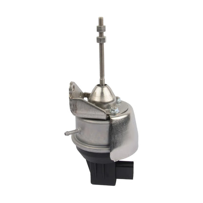 Srebrny metaliczny turbocharger electronic actuator z czarną plastikową podstawą i gwintowanym metalowym prętem do audi vw seat skoda