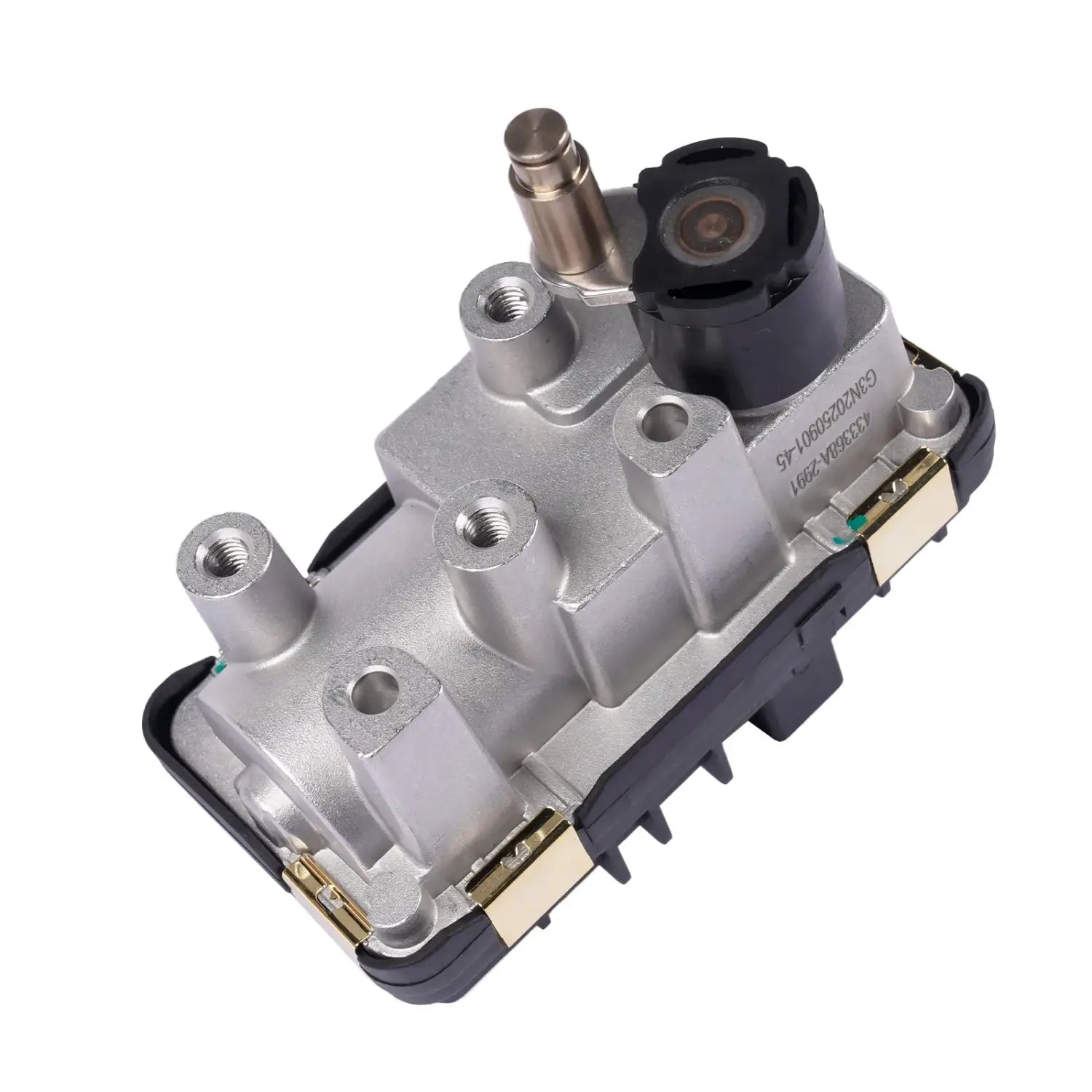 Srebrny metalowy zawór gazowy z czarną obudową i złotymi złączami do ap03 elektronicznego siłownika turbo b47 c20