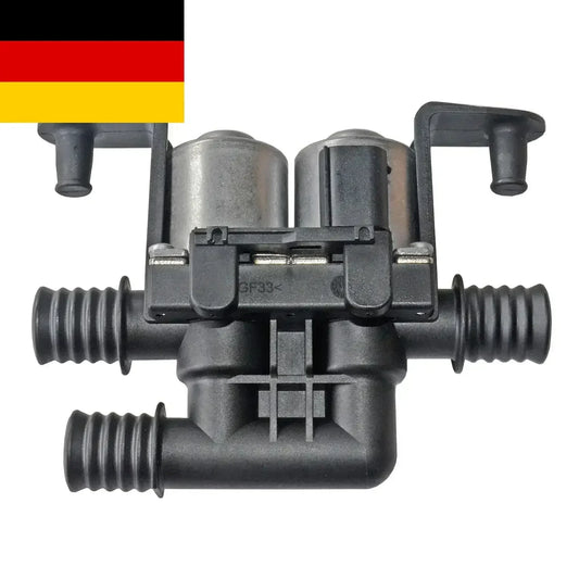 Czarny plastikowo-metalowy zawór sterujący ogrzewaniem z trzema gwintowanymi przyłączami do bmw e60 e63 e65 e66