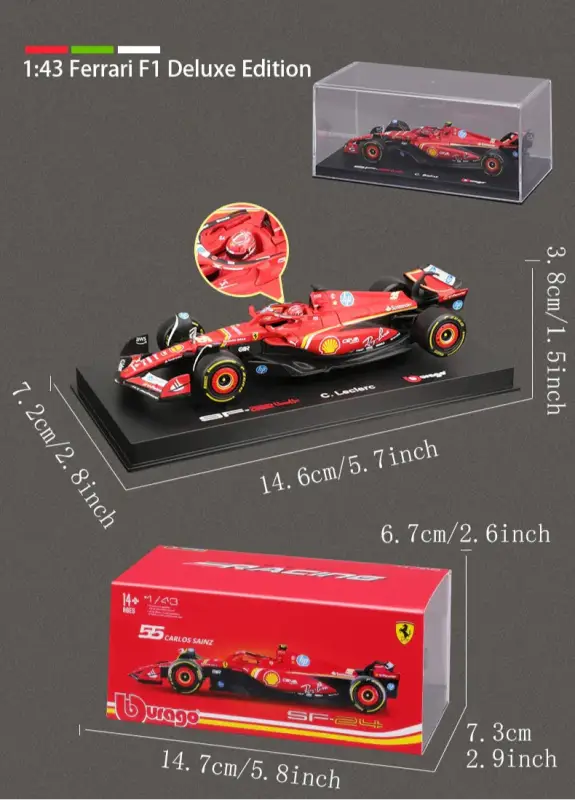 1:43 Ferrari SF24 SF23 F1 Metalowy Model Samochodu Wyścigowego Kolekcjonerski Leclerc Sainz Jr