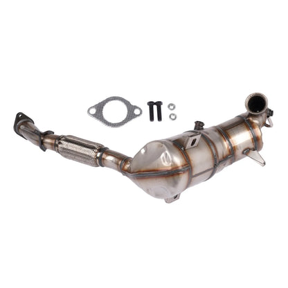 Srebrny metaliczny filtr cząstek diesla dpf z siatkową częścią i końcówkami kołnierzowymi do ford tourneo transit custom v362