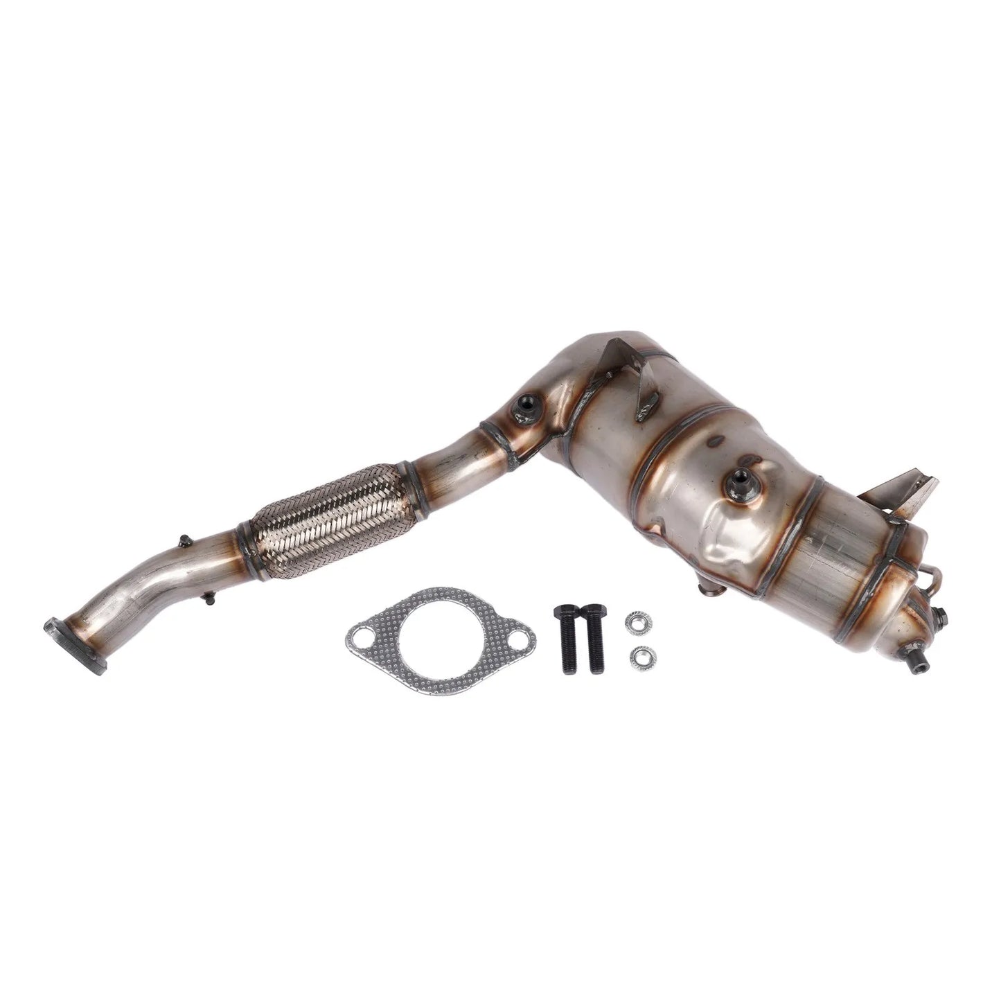 Srebrny metaliczny filtr cząstek diesla dpf z falistą metalową częścią i kołnierzami do ford tourneo transit custom v362