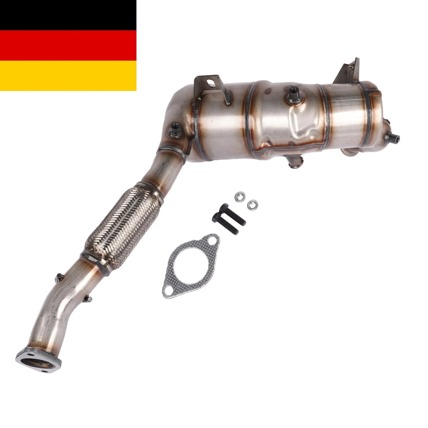 Srebrny metaliczny filtr cząstek diesla dpf euro 6 ze sprężystą sekcją i mocowaniem do ford tourneo transit custom v362