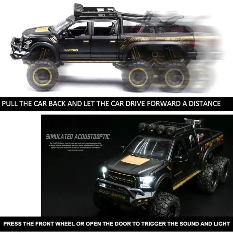 Ford F150 Raptor 1:24 Metalowy Model Pickup Niebieski Zabawka 3 +