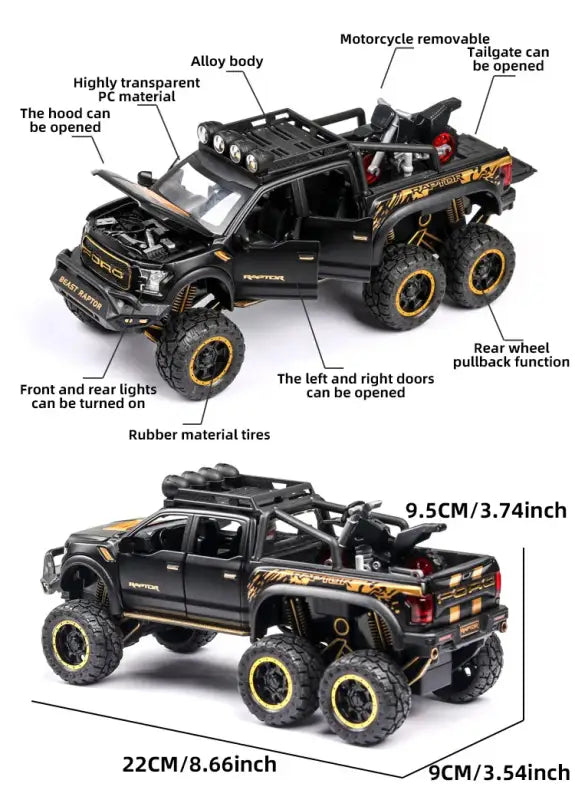 Ford F150 Raptor 1:24 Metalowy Model Pickup Niebieski Zabawka 3 +