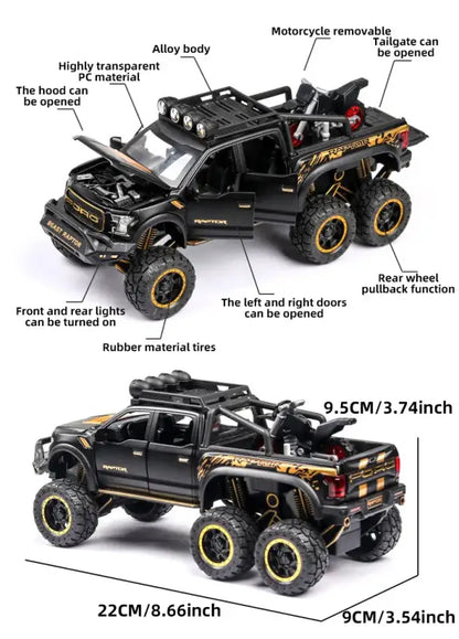 Ford F150 Raptor 1:24 Metalowy Model Pickup Niebieski Zabawka 3 +