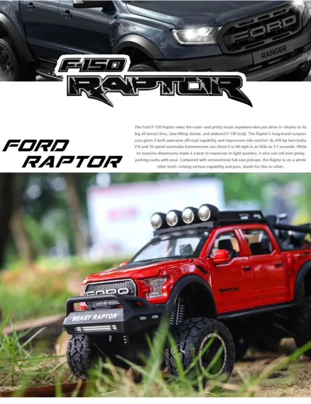 Ford F150 Raptor 1:24 Metalowy Model Pickup Niebieski Zabawka 3 +