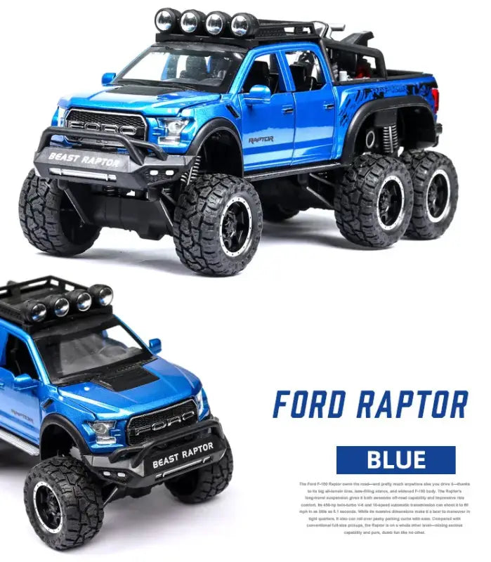 Ford F150 Raptor 1:24 Metalowy Model Pickup Niebieski Zabawka 3 +
