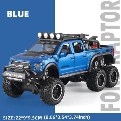 Ford F150 Raptor 1:24 Metalowy Model Pickup Niebieski Zabawka 3 + - Niebieski