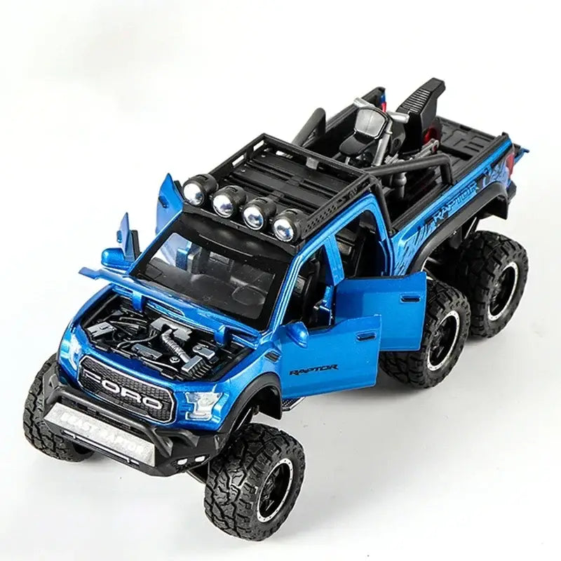 Ford Raptor F150 1/28 – Metalowy Model z Dźwiękiem i Światłem - Niebieski