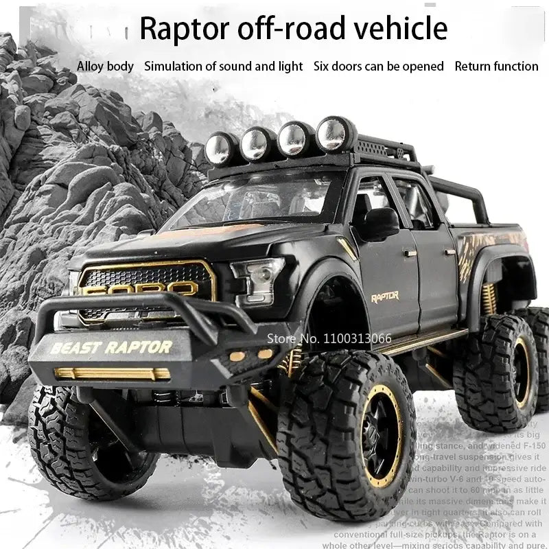 Ford Raptor F150 1/28 – Metalowy Model z Dźwiękiem i Światłem