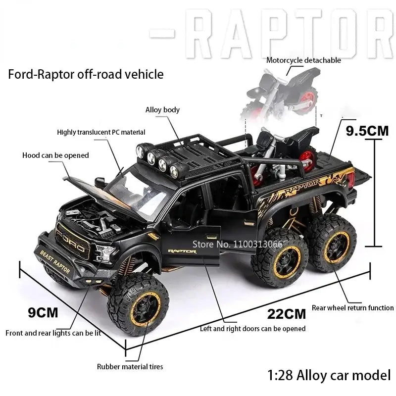 Ford Raptor F150 1/28 – Metalowy Model z Dźwiękiem i Światłem