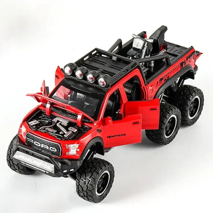Ford Raptor F150 1/28 – Metalowy Model z Dźwiękiem i Światłem - Czerwony