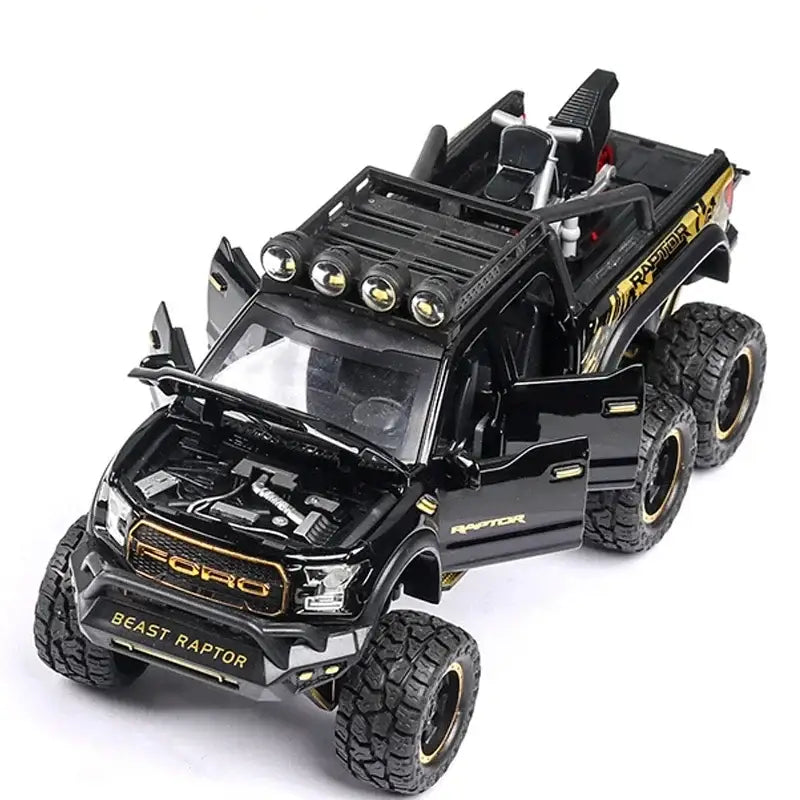 Ford Raptor F150 1/28 – Metalowy Model z Dźwiękiem i Światłem - Jasnoczarny