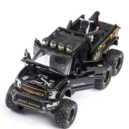 Ford Raptor F150 1/28 – Metalowy Model z Dźwiękiem i Światłem - Jasnoczarny