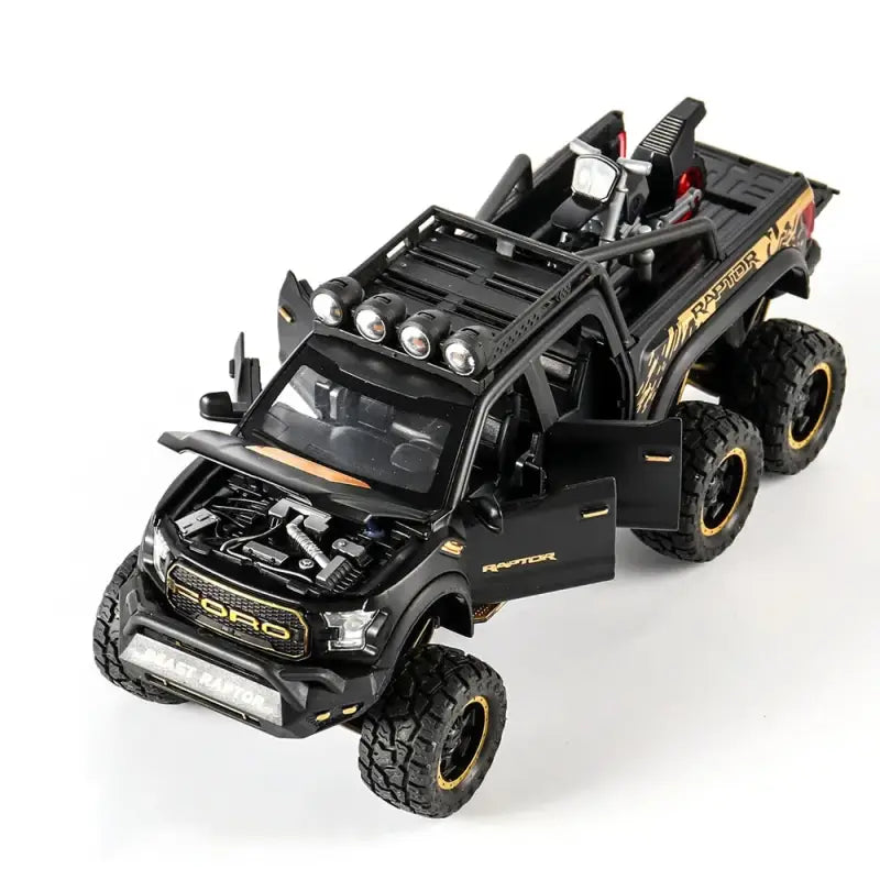 Ford Raptor F150 1/28 – Metalowy Model z Dźwiękiem i Światłem - Matowy czarny