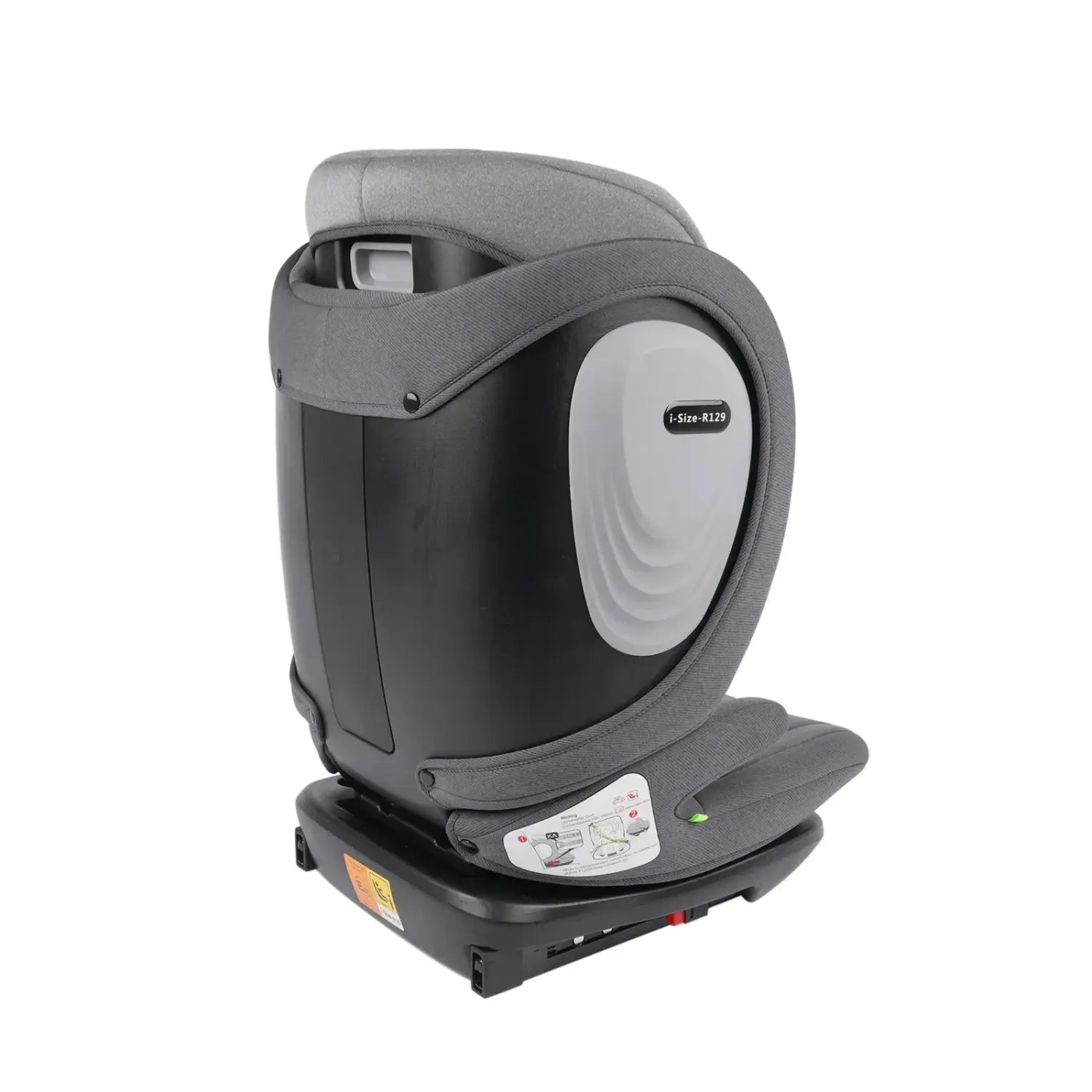 Fotelik samochodowy ece r129 isofix czarny szary z tkaninową osłoną głowy i formowanym plastikowym szkieletem
