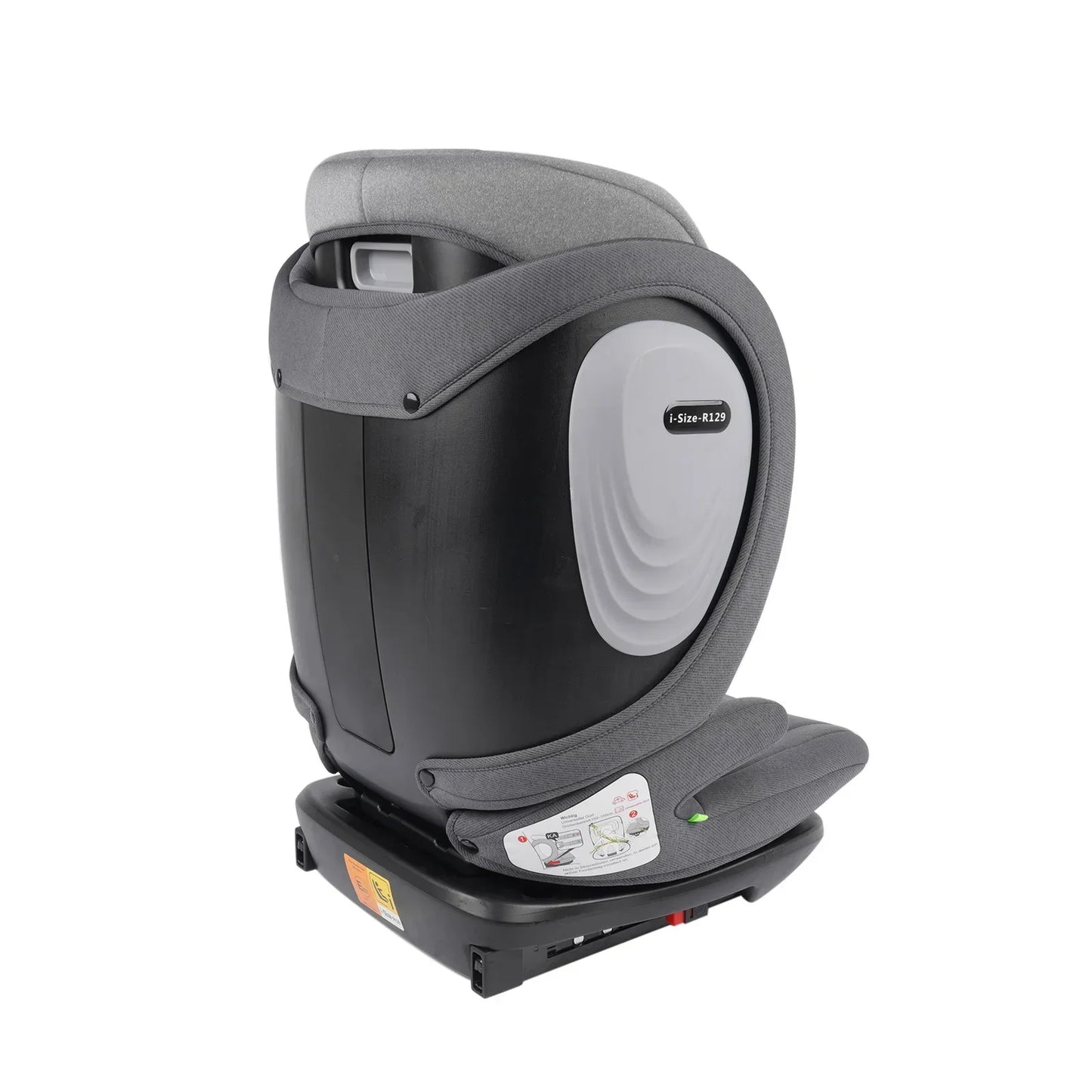 Fotelik samochodowy ece r129 isofix czarny szary z tkaninową osłoną głowy i formowanym plastikowym szkieletem