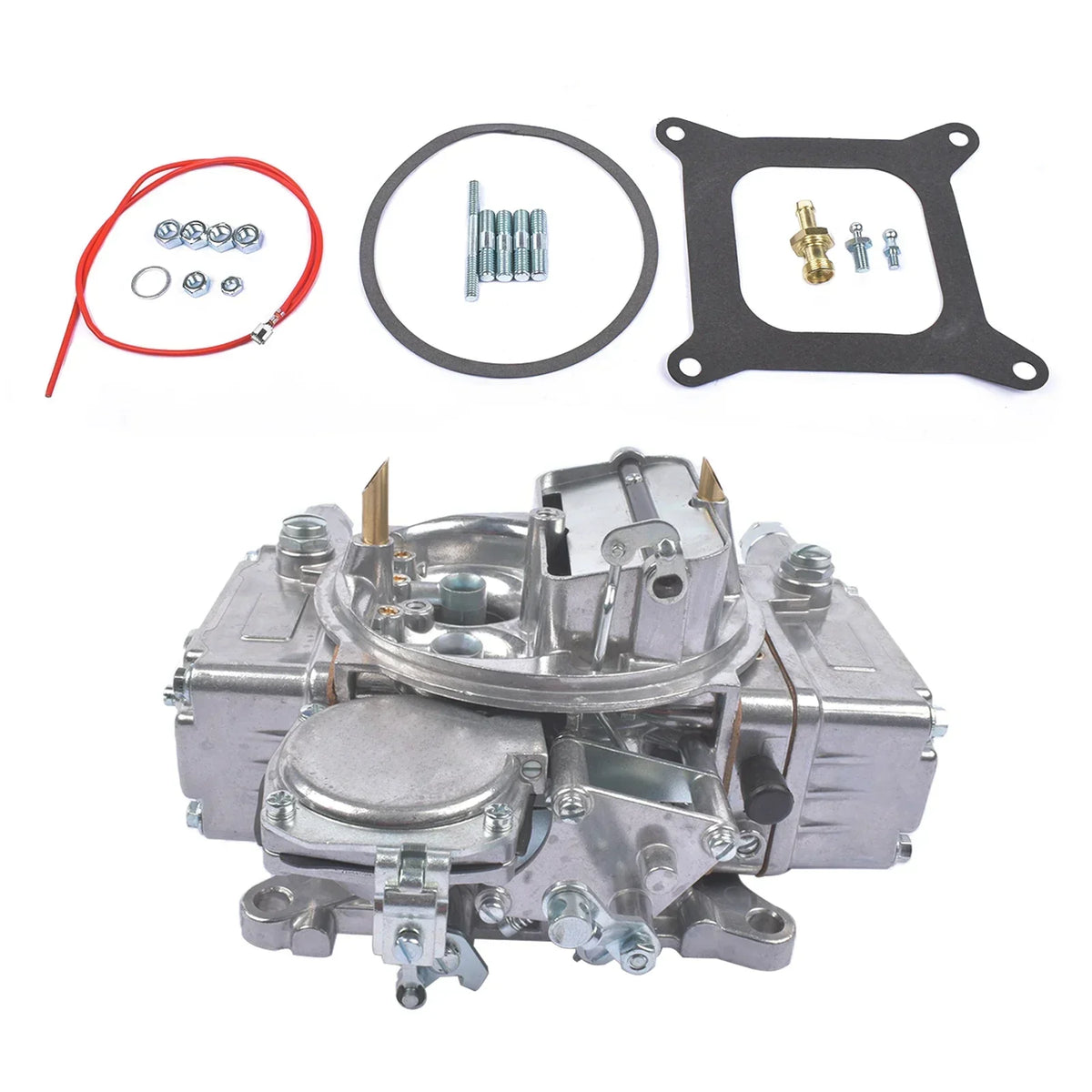 Srebrny gaźnik 4-gardzielowy z mosiężnymi elementami i chromowanym wykończeniem z manualnym ssaniem do american motors