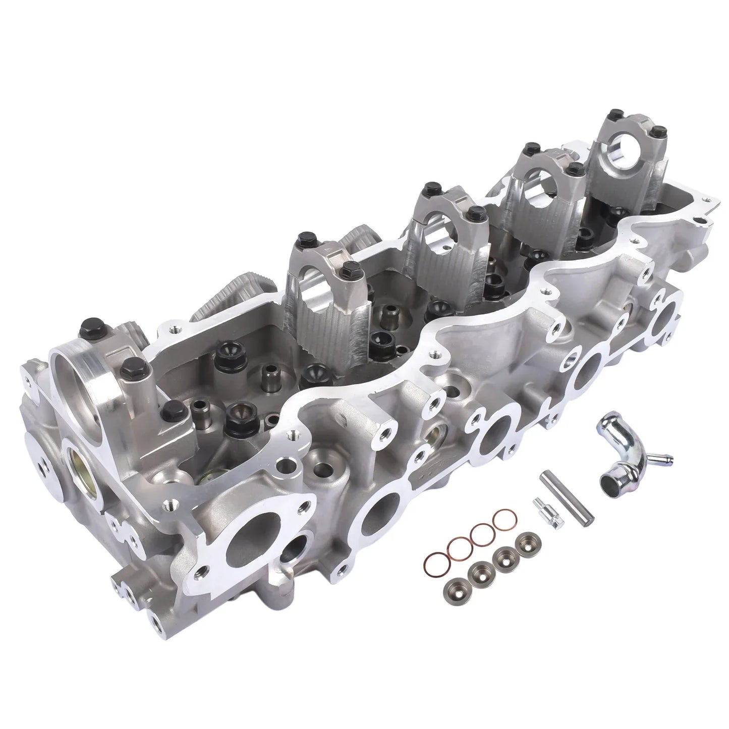Srebrna aluminiowa głowica cylindra z czarnymi gumowymi uszczelkami i metalowymi śrubami do ford ranger mazda b-series md25ti