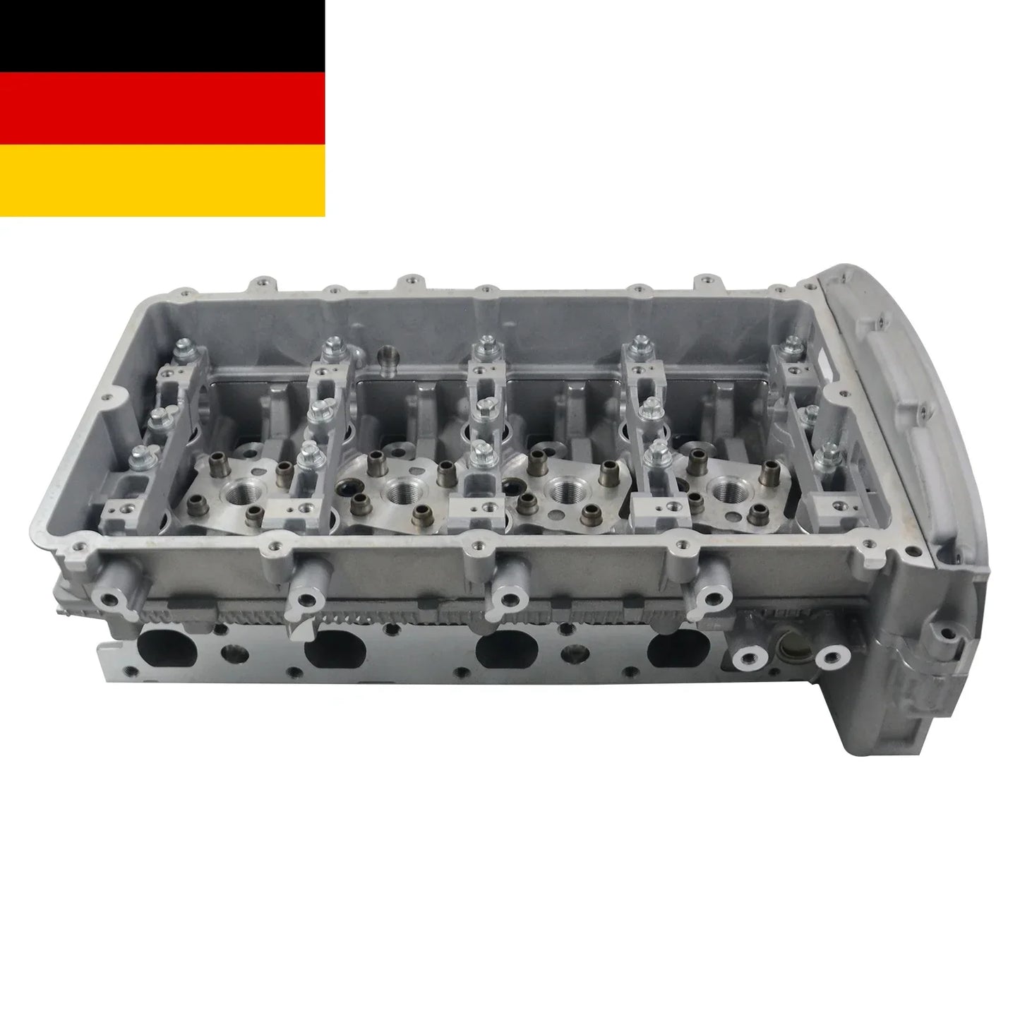 Szara metalowa głowica cylindra ford transit platform chassis z prowadnicami zaworów i otworami na śruby