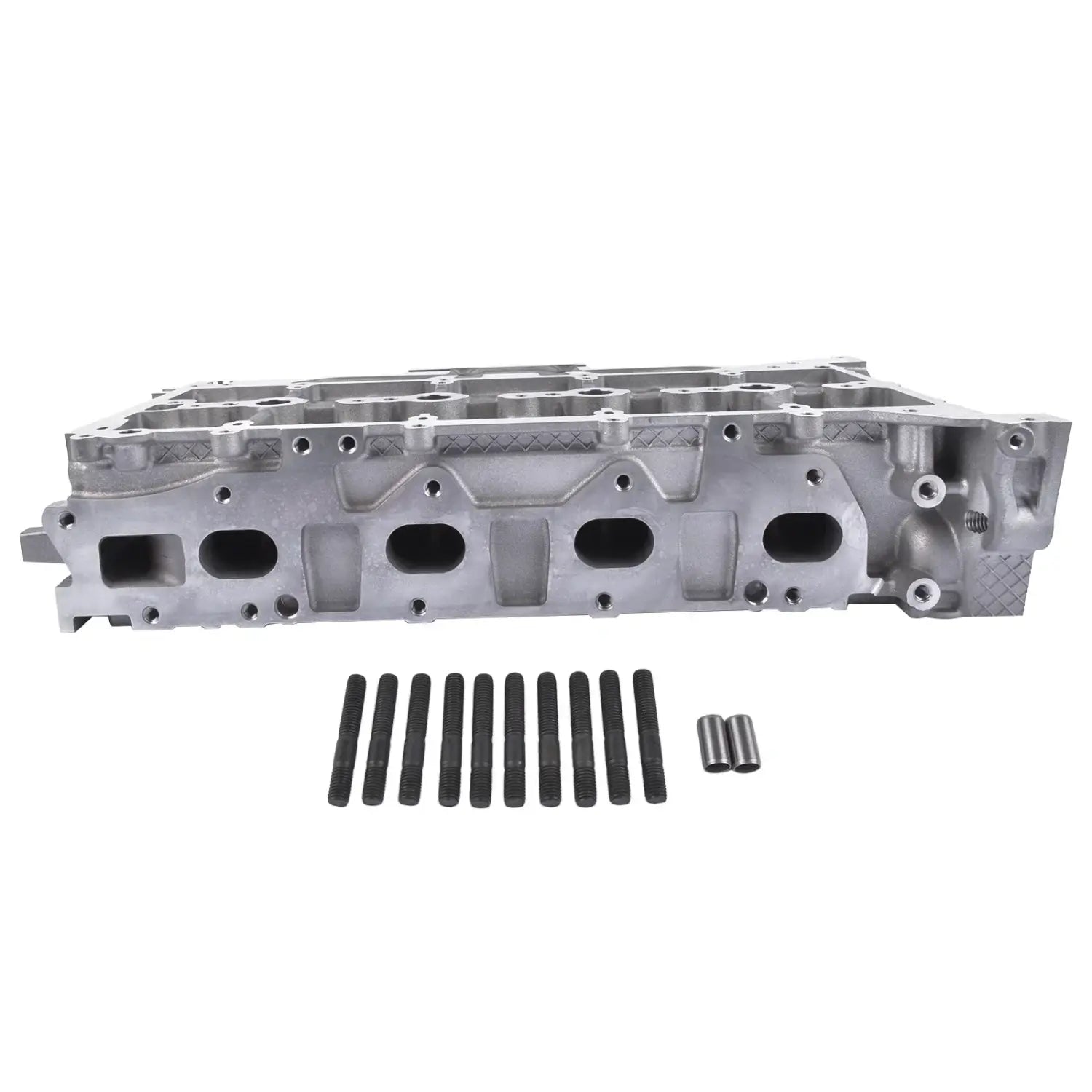 Srebrna aluminiowa głowica cylindrów z obrobionymi powierzchniami i wbudowanymi bossami zaworów do ford transit custom v362 v363 2.0 ecoblue