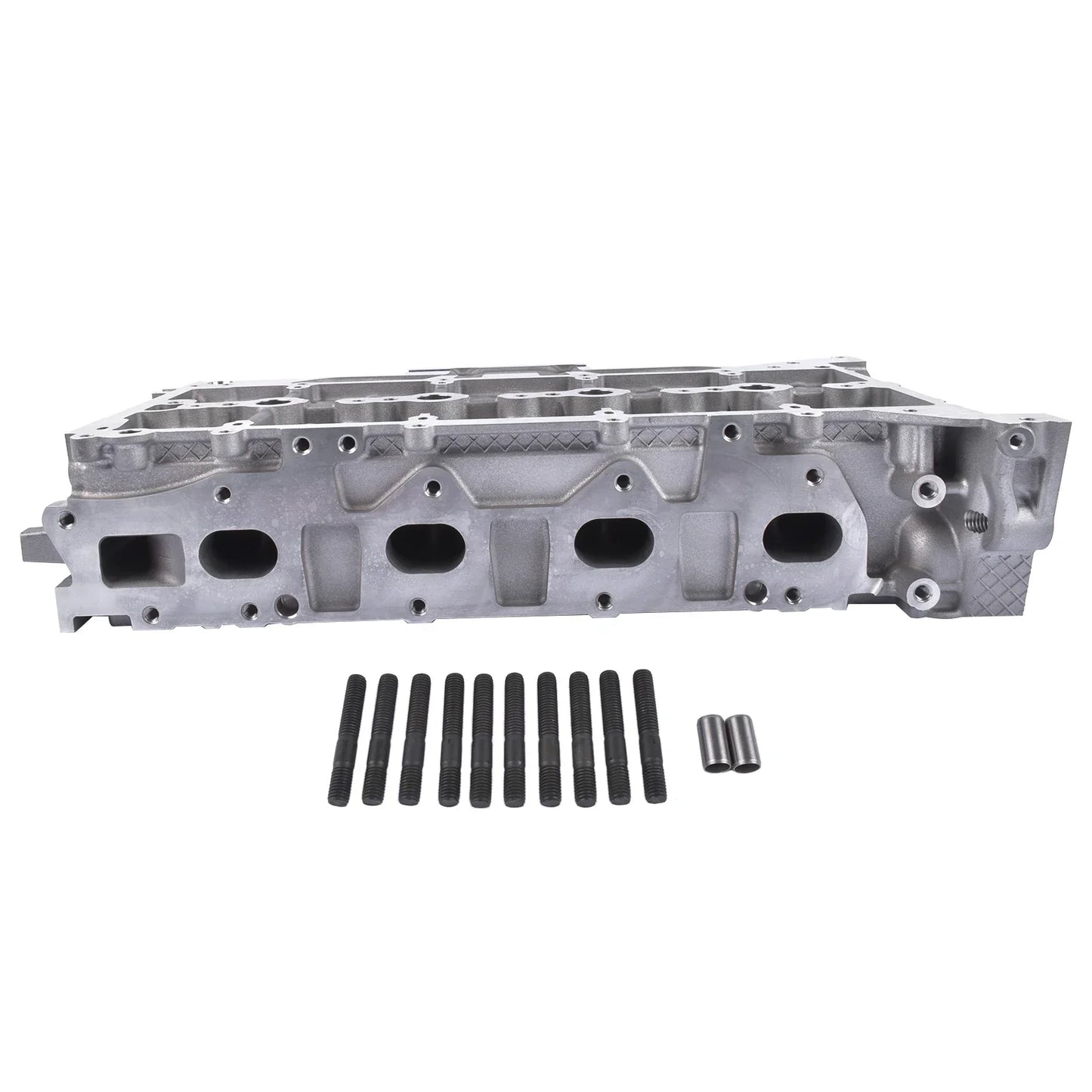 Srebrna aluminiowa głowica cylindrów z obrobionymi powierzchniami i wbudowanymi bossami zaworów do ford transit custom v362 v363 2.0 ecoblue