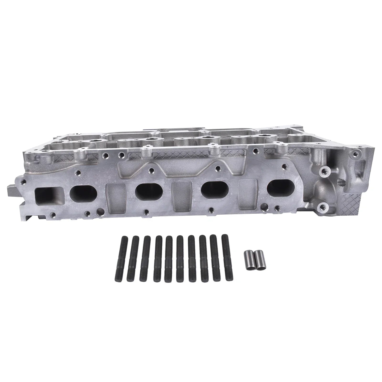 Srebrna aluminiowa głowica cylindrów z obrobionymi powierzchniami i wbudowanymi bossami zaworów do ford transit custom v362 v363 2.0 ecoblue