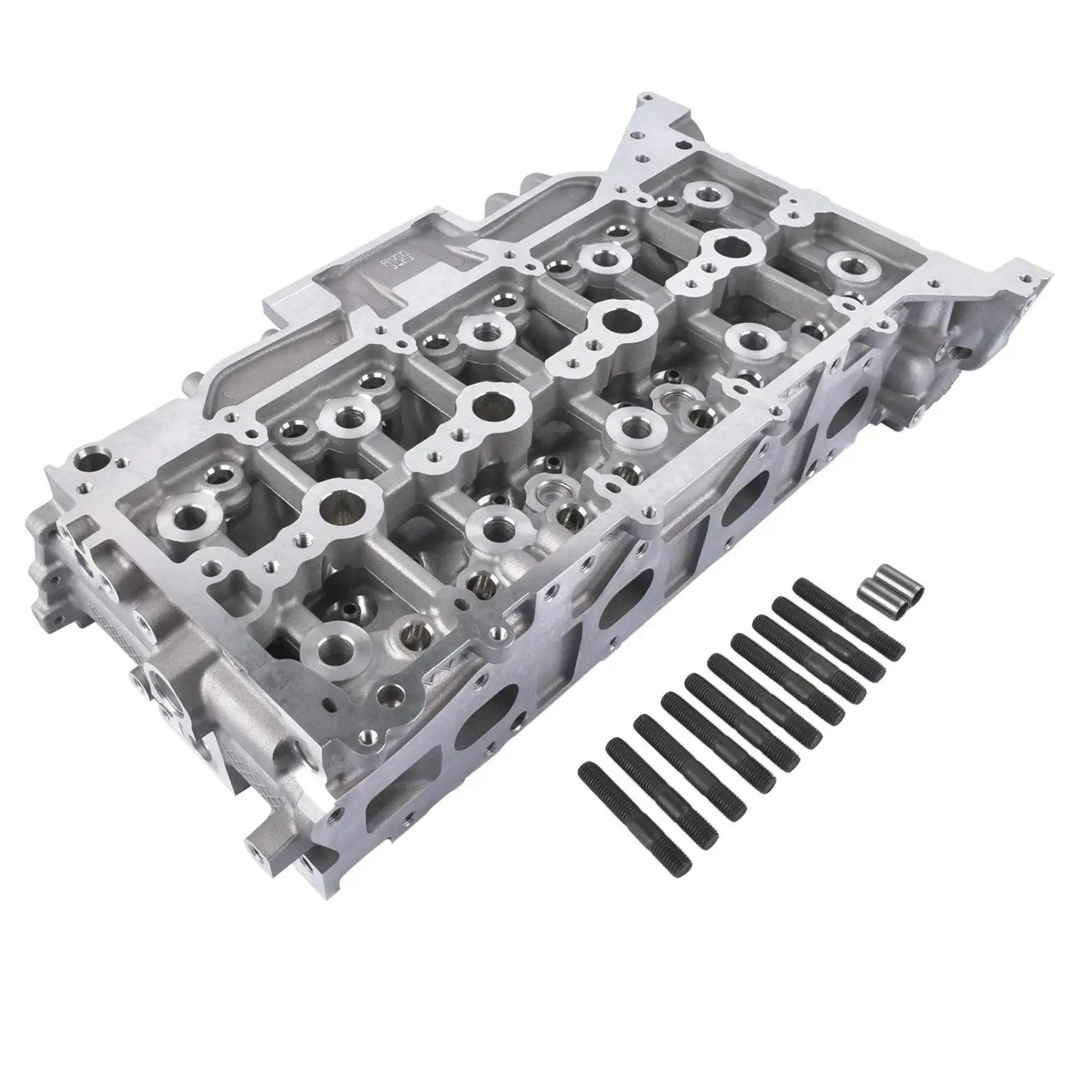 Srebrna aluminiowa głowica cylindrów ap03 z czarnymi śrubami i pinami do ford transit 2.0 ecoblue