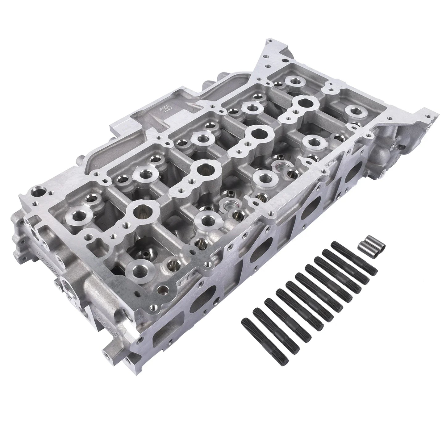 Srebrna aluminiowa głowica cylindrów ap03 z czarnymi śrubami i pinami do ford transit 2.0 ecoblue