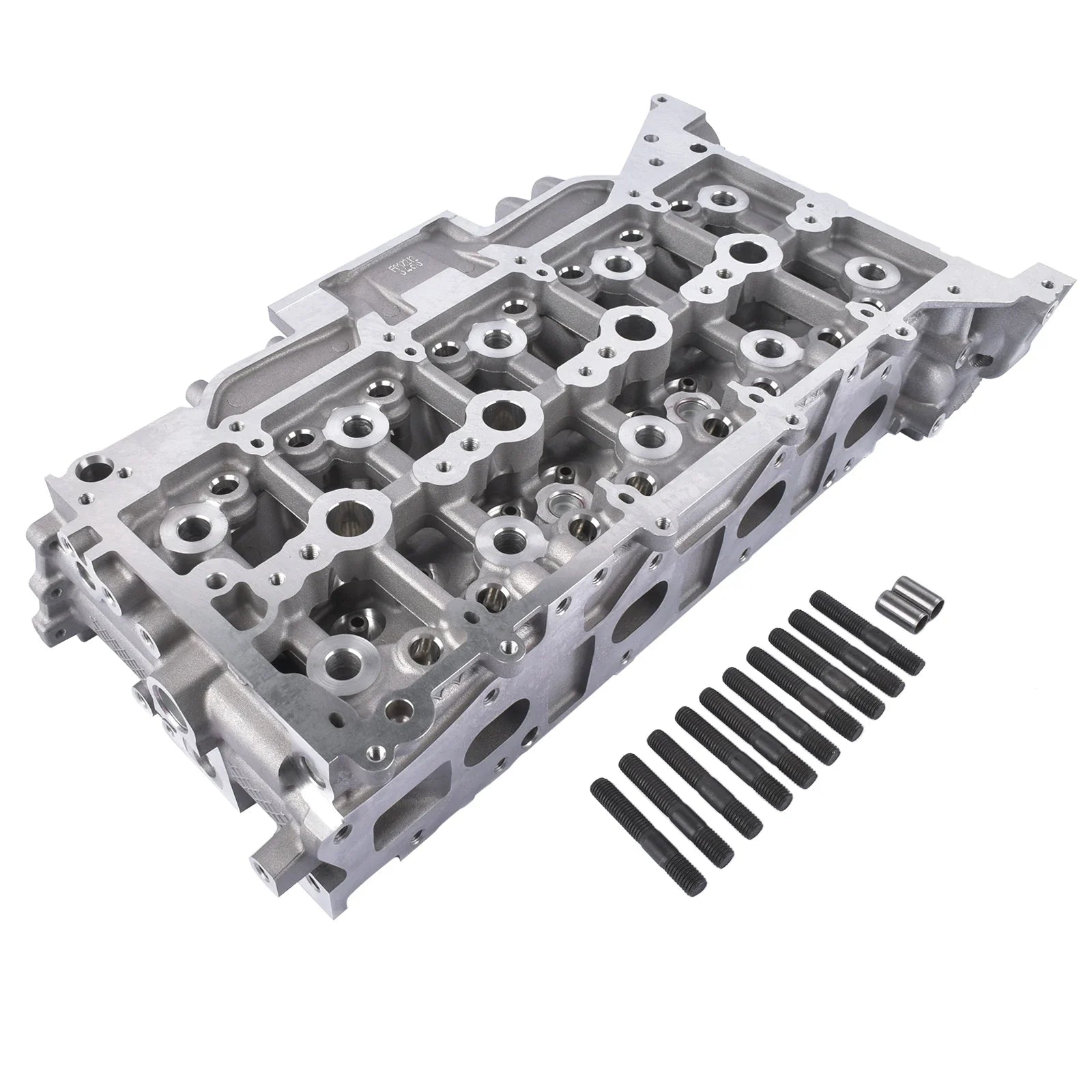 Srebrna aluminiowa głowica cylindrów ap03 z czarnymi śrubami i pinami do ford transit 2.0 ecoblue
